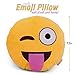 BRITENWAY Emoji Pillow (Sticking Tongue w' Winking) Cartoon Wink Face - Yellow Stuffed Cute Soft Plush- Set of All Collection - Perfect Fun Item - All Ages - House, Living Room, Sleep Bedroom