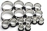 16pc 00g 7/16 1/2 9/16 5/8 3/4 7/8 1 Inch Plugs Ear Stretching Kit Steel Tunnels Gauges