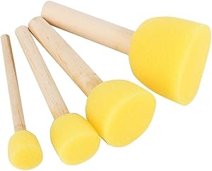 4Pcs Round Stencil Sponge Wooden Handle Foam Sponge Paint Brush Furniture Art Crafts Painting Tool Supplies