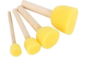 HZTYYIER 4Pcs Round Stencil Sponge Wooden Handle Foam Sponge Paint Brush Furniture Art Crafts Painting Tool Supplies