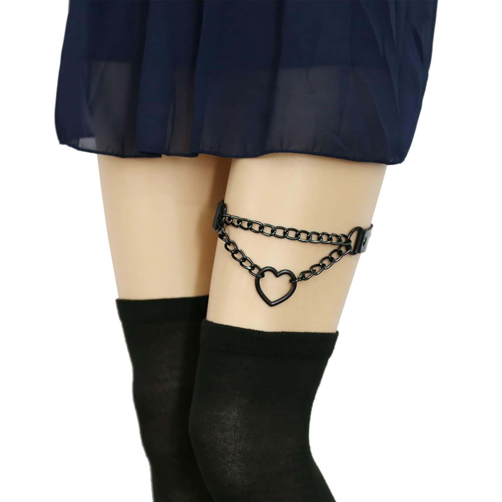 2PCs Adjustable Leg Garter with Chains, Elastic Heart Thigh Garters Belt for Women