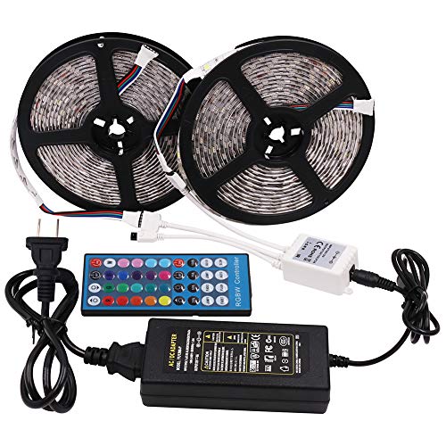 XUNATA 12V 10m/33ft 600 Units SMD 5050 Flexible Color Changing Waterproof LED Strip Lights Kit with 40 Key IR Remote Control and Power Supply(RGB+Warm White)