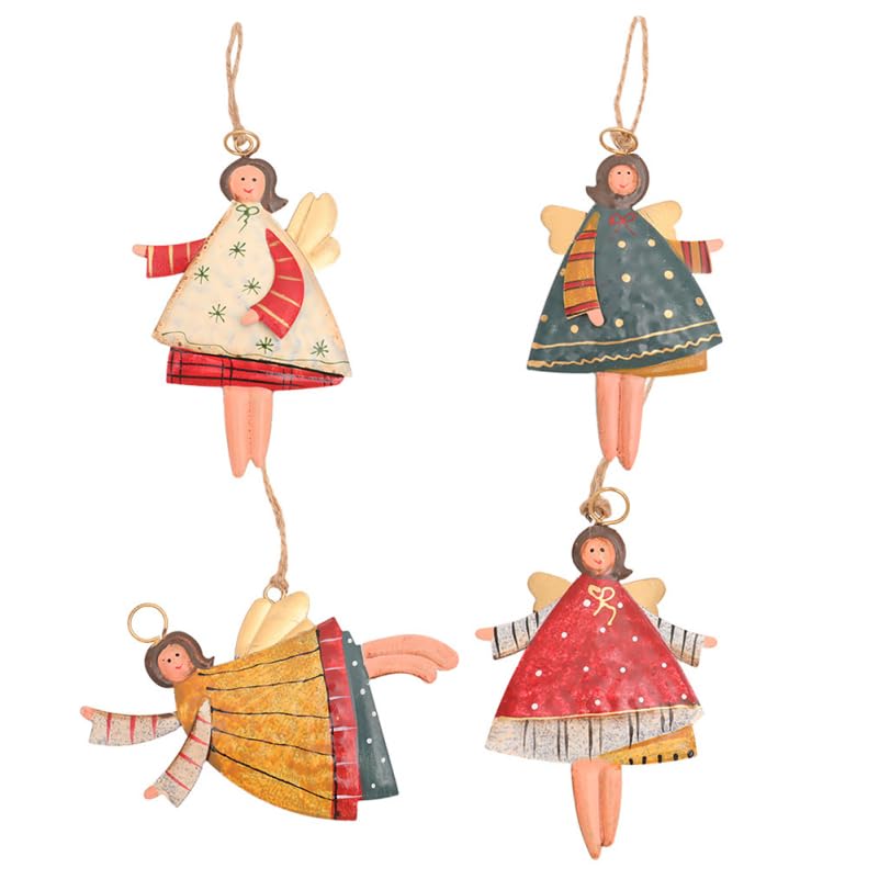 TOYANDONA 4PCS Christmas Tin Metal Ornaments Rustic Christmas Tree Angel Decoration Tree Ornament Wall Door Hanging Decoration Party Decor