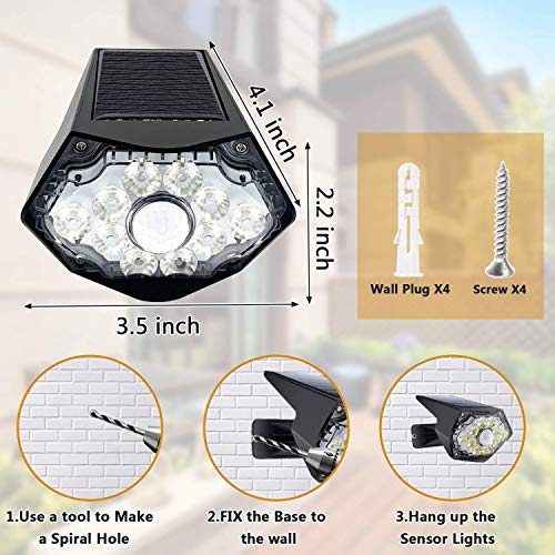 Solar Lights Outdoor 10- LED Optical Lens,PIR Solar Motion Sensor Security Lights,Solar Wall Light IP67 Waterproof Adjustable Angle,Wireless Easy-to-Install for Front Yard,Garden,Patio (2 Packs)