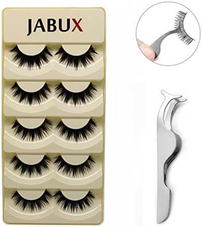 JABUX 5 Pairs Black Long Thick Handmade Messy False Eyelashes Voluminous Reusable Fake Eye Lash Extension For Makeup(Free Eyelash Applicator Tool Fish Tail Clip) (Z05)