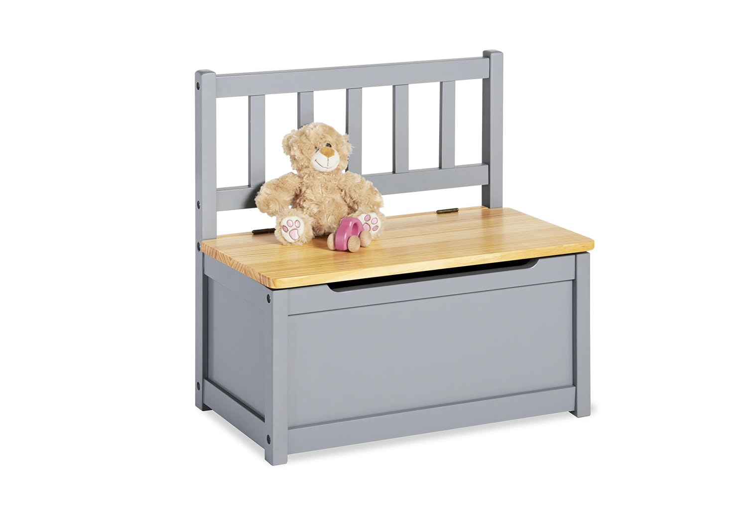 Pinolino Fenna Children's Chest Bench Solid Pine Wood with Flap Damper Seat Height 29 cm for Children from 2 Years Grey and Clear Varnished
