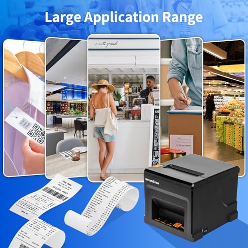 NetumScan 80mm 300mm/s POS Thermal Receipt Printer Thermal Receipt Printer with Automatic Cash Drawer, USB Ethernet Interface, Support Windows/Mac/Linux, Printer from