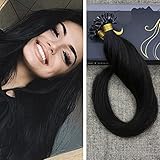 Ugeat 16inch U tip Hair Extensions Color #1 Jet Black Brazilian Remy Human Hair Nail Tip Hair Extensions 100 Real Human Hair