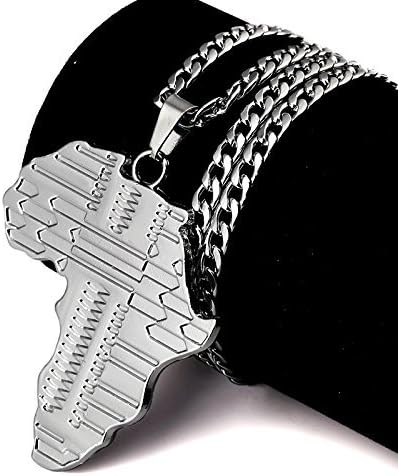Hip Hop Zinc Alloy Plated African Map Pendant Necklace for men &amp; women 31 inches