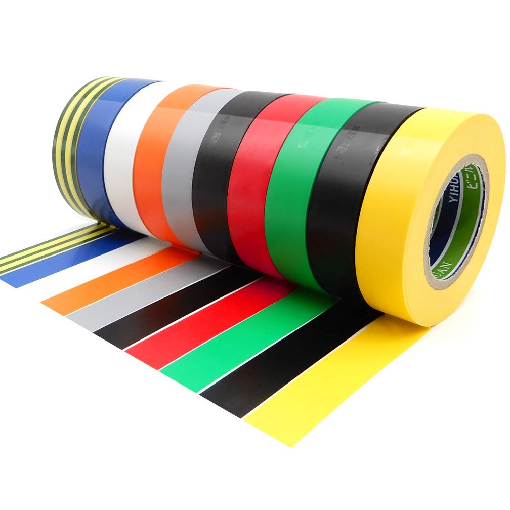 YTBUBOR 10 Pack Electrical Tape 0.67 Inch 20M Insulation Tape Mixed Colour Adhesive Gaffer Tape 65 Feet