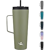 Konokyo Insulated Tumbler with Handle and Straw, 26 OZ Travel Coffee Mug Stainless Steel Cup Metal Water Bottle,Camp Green