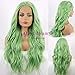 QD-Udreamy Natural Wavy Green Color Hair Synthetic Lace Front Wigs Heat Resistant Hair Lace Front Wig Synthetic Hair for Women 24 Inch