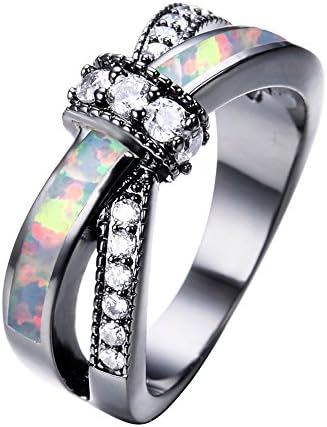 Damos JewelryAdeser Jewelry Womens Lab White Opal Black Gold Plated Ring 10 KT Promise Wedding Womens Rings Size 9 (WT)