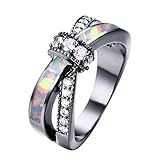 Adeser Jewelry Womens Lab White Opal Black Gold Plated Ring 10 KT Promise Wedding Womens Rings Size 6-10