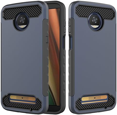 Moto Z3 Play Case, Helianton Anti-Scratch Hard Plastic + Shockproof Silicone Bumper Protective Cover,Carbon Fiber Thin Slim Phone Case Motorola Moto Z3 Play [Blue]