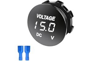 Gasedin DC 12-24 V Voltmeter Gauge, Mini Digital Display LED Voltage Meter Gauge with Round Panel, Waterproof Battery Monitor Indicator for Car Boat Marine Truck (White)
