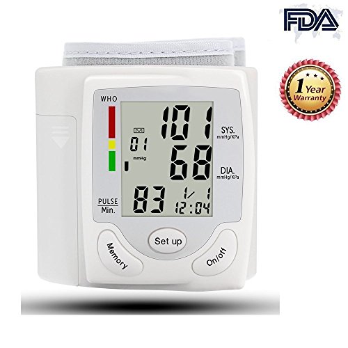 Wrist Blood Pressure Monitor, Digital BP Monitor with Memory Storage, Intelligent LCD Display Automatically Measure Pulse Diastolic Systolic and Shows Hypertension level (White)