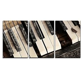 3 Piece Canvas Wall Art - Broken Piano Keyboard - Modern Home Art Stretched and Framed Ready to Hang - 16"x24"x3 Panels