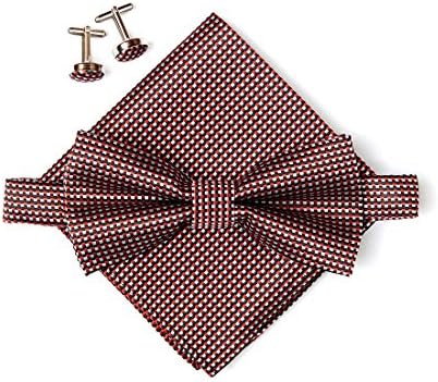 Stylefad Men's Bow Tie Pocket Square And Cuff Link Set Checkered Pattern Marron