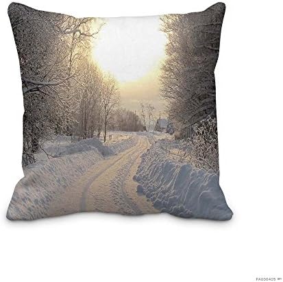 Cute Santa Claus Pillow Cover 18x18inch Pillowslip Earth Winter Road Season Morning Fog Scenic Forest Sunrise Snow