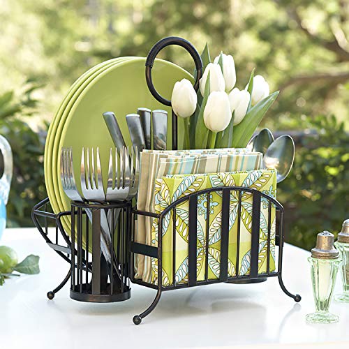 Mesa Delaware Collection Flatware Organizer and Picnic Caddy Carry All, Antique Black