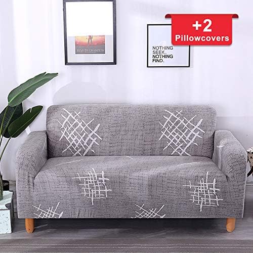 Hipinger Spandex Fabric Stretch Couch Cover Sofa Slipcover Stylish Furniture Protector for 2 Cushion Couch Lovesaet (Loveseat/ 2 Seater,Gray Pattern)