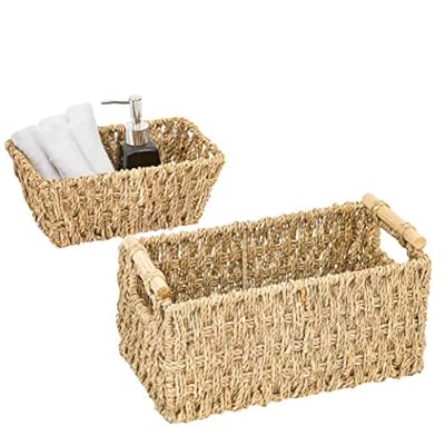 Artera Small Wicker Basket - Set of 2 Handwoven Seagrass Basket for Bathroom, for Toilet Paper, Hand Towels and… 51ZwDKlwq L