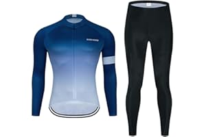 SUDU SUDO Men's Cycling Jersey Set Long Sleeve Cycling Clothing Road Bike Shirts Bicycle Jersey with 20D Gel Padded Long Pants