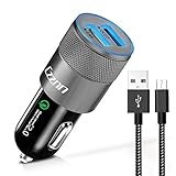 Czznn Car Charger Quick Charge 2.0 Dual USB Car Adapter Smart Charging for Samsung Galaxy Note with 3Ft Micro USB Android Cable