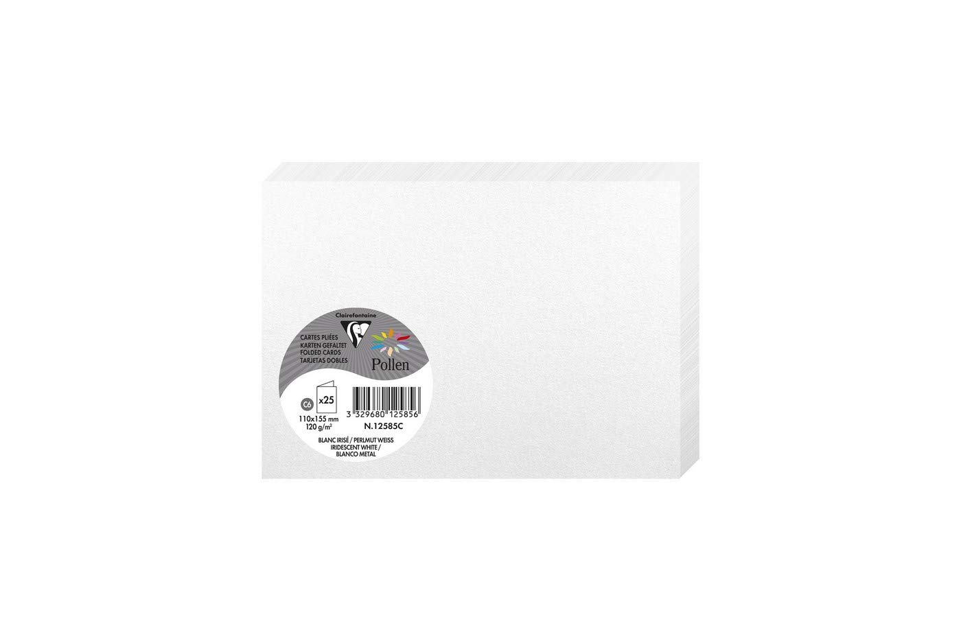 Clairefontaine 12585C Iridescent White Paper Pack of 25 Double Cards C6 Size 11x15,5cm 210gsm Invitation and Correspondence Cards Pollen range Premium Smooth