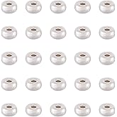 Pandahall 25Pcs 925 Sterling Silver Spacer Beads Smooth Rondelle Ball Spacer Beads 4x2mm Metal Loose Bead for DIY Jewelry Making Rings Necklace Bracelet