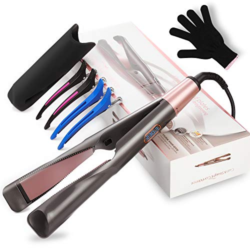 isinlive Professional Hair Straightener and Curler, 2 in 1 Flat Iron Hair Straightening and Curling with Tourmaline Ceramic Spiral Panel, Adjustable Temp, Auto Shut-Off & LCD Digital Display