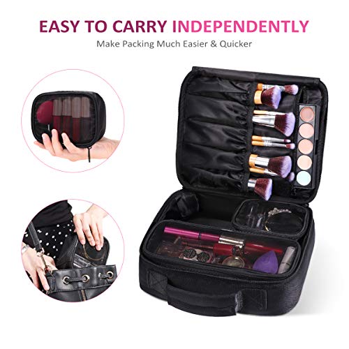 ETEREAUTY Travel Makeup Bag Portable Cosmetic Case Train Bag with 3 Individual Cases Bags Artist Storage Bag, Premium Makeup Organizer Bag for Makeup Brushes Toiletry Jewelry Digital Accessories Black