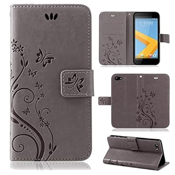 betterfon | Flower Case Handytasche Schutzhülle Blumen Klapptasche Handyhülle Handy Schale für HTC One A9s Grau