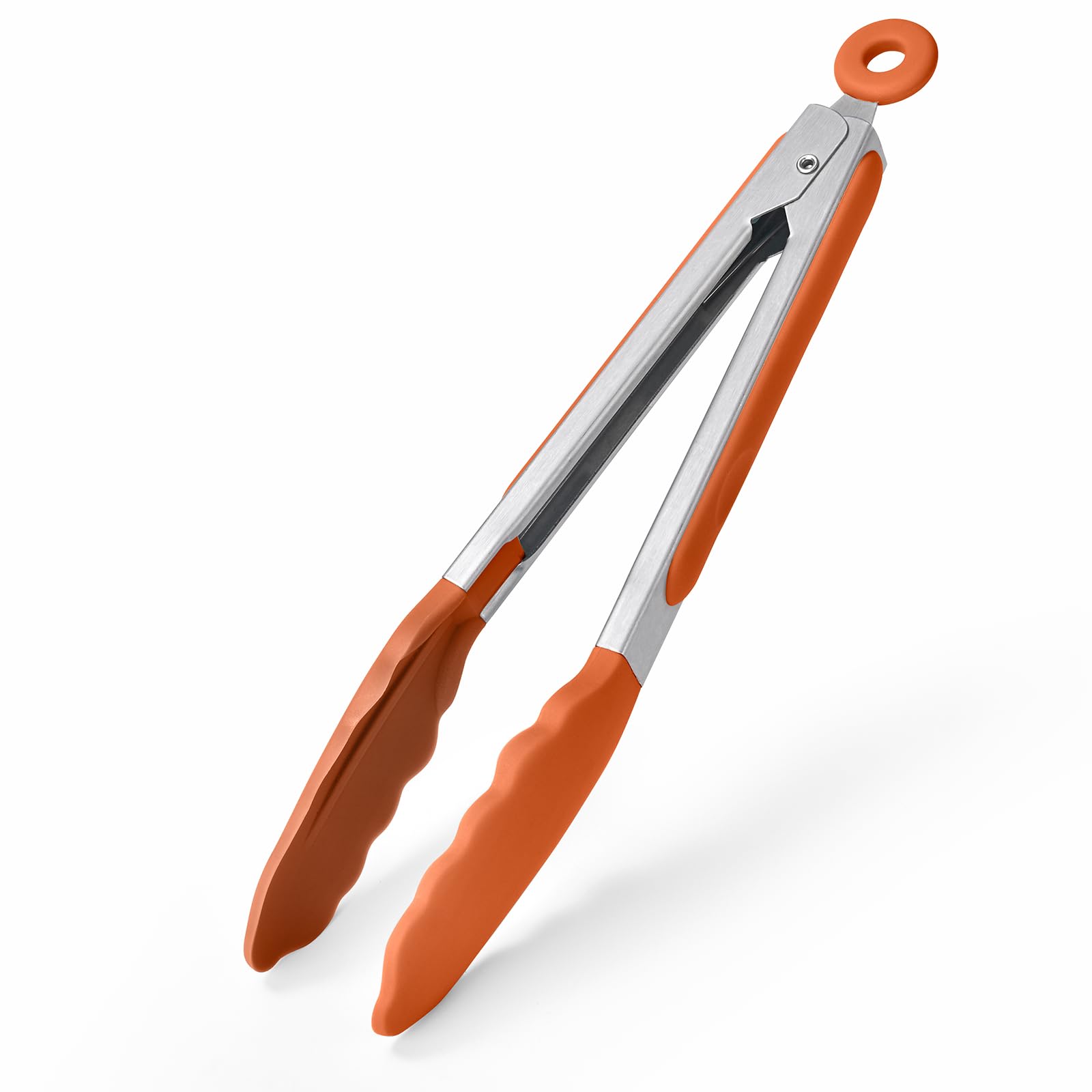 250℃ Heat Resistant Kitchen Tongs: U-Taste 22cm Silicone Cooking Tong with Firm Sealed Non Stick Silicone Tips & Silicone Coated 18/8 Stainless Steel Handle & Smooth Locking for Serving (Orange)
