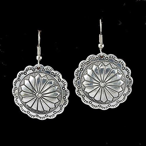 Western Cowgirl Jewelry Squash Blossom Disc French Wire Engraved Earrings