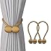 DEZENE Magnetic Curtain Tiebacks,The Most Convenient Drape Tie Backs,2 Pack Decorative Rope Holdback Holder for Big,Wide or Thick Window Drapries,16 Inch Long,Bronze/Golden