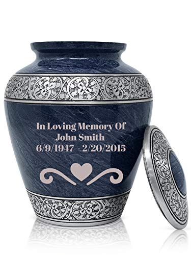 SmartChoice Personalized Urns for Human Ashes Adult - Memorial Funeral Urn Vase with Secure Lid -Handcrafted Cremation Urn (Personalize-Blue)