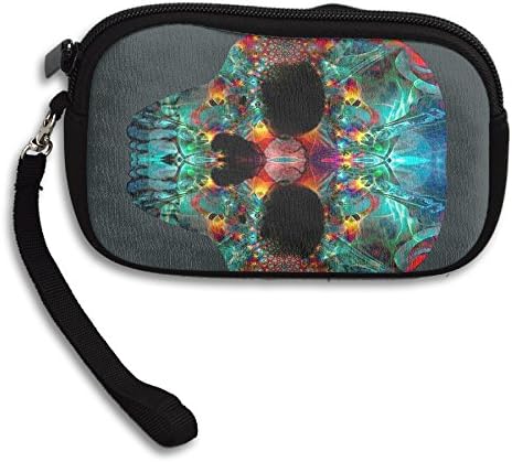 Fractal Vertical Skull Funny Coin Purse Wallet Wristlet Pouch Coin Wallet Zipper Change Holder