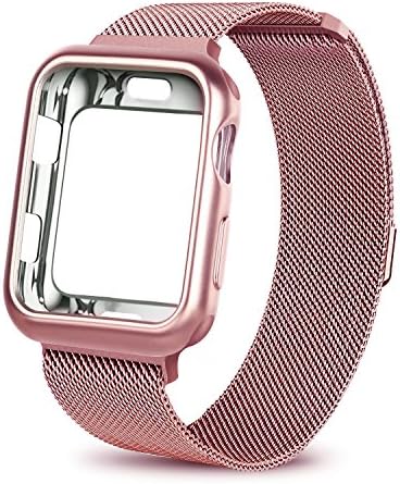 HONEJEEN Compatible with Apple Watch Band 38mm 42mm with Case, Stainless Steel Mesh Milanese Loop with Adjustable Magnetic Closure Replacement for iWatch Band Compatible with Apple Watch Series 3 2 1