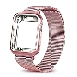 WEFU for Apple Watch Band with Case 38mm 42mm, Stainless Steel Mesh Milanese Loop with Adjustable Magnetic Closure Replacement Wristband iWatch Band for Apple Watch Series 3 2 1 (Rose Gold, 38mm)
