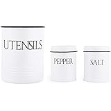 OUTSHINELarge Kitchen Utensil Holder and Farmhouse Decor with Matching Salt and Pepper Shakers, White | Chic Vintage Cooking Utensils Holder | Ideal Gift For Women, Wife, Mom, Girlfriend