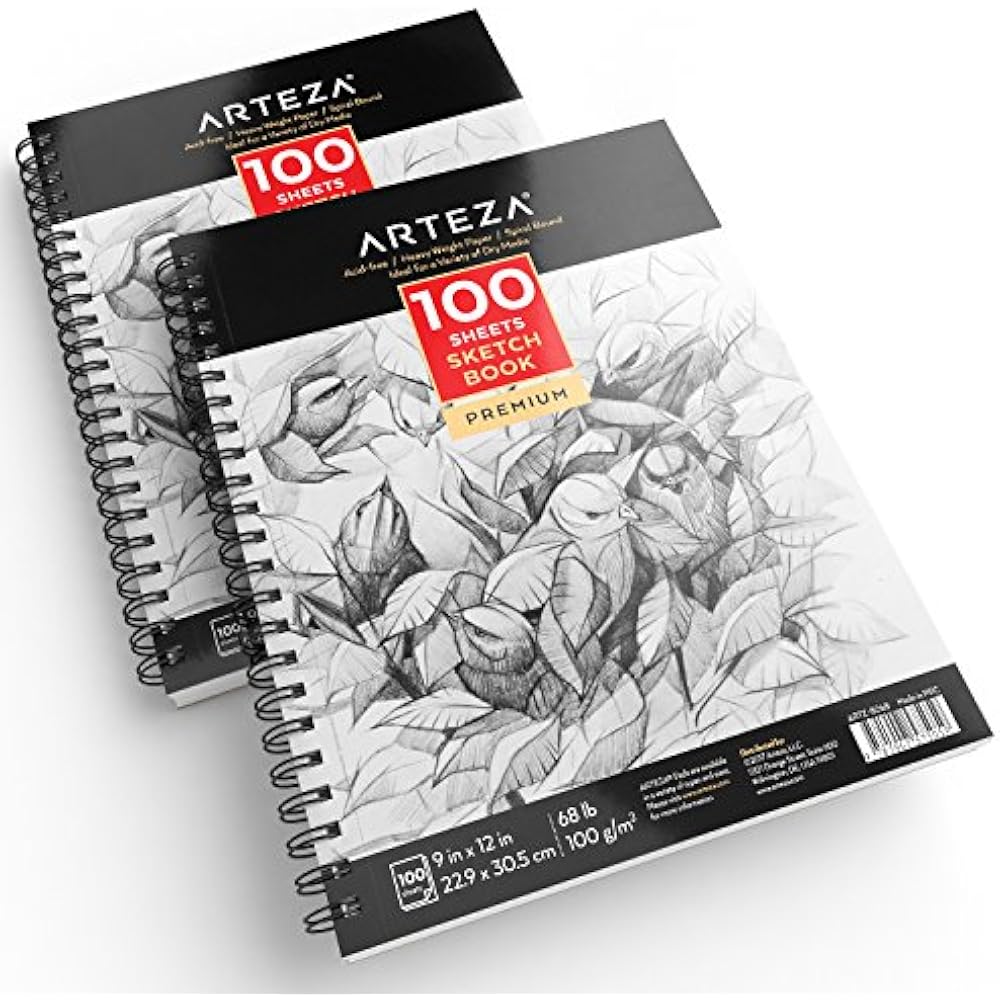 9X12" Sketch Book, Pack Of 2, 200 Sheets (68 Lb/100gsm), Spiral Bound