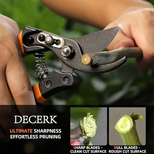 DECERK® Professional Bypass Garden Secateurs, Heavy Duty for 3/4" Branches | Pruning Shears Cut 4X Easier with Japanese SK5 Steel Blade, Non-Slip Grip Garden Scissors, Pruners & Clippers for Weak Hands
