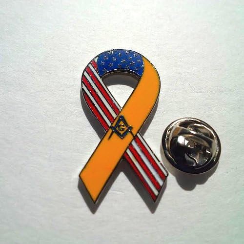 Master Mason USA With Yellow Ribbon Style Silver Finish Large Pin