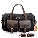 SUVOM Canvas Duffle Bag Leather Weekend Bag Carry On Travel Tote Duffel Weekender Luggage Oversized Holdalls Handbag for Men and Women with Padded Shoulder Strap(Black)
