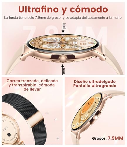 Women's Smart Watch with Bluetooth Call, 1.43 Inch AMOLED Ultrathin, 120+ Sports Modes, Message Reminder, Female Function, 24H Heart Rate Monitor, Sleep Monitor, Calories, Pedometer, Android iOS