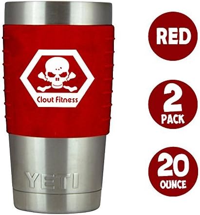 Tumbler Grips Protect and Personalize Your Yeti RTIC or OZARK for 20 Oz or 30 Oz By Clout Fitness (20oz, Red 2 Pack)
