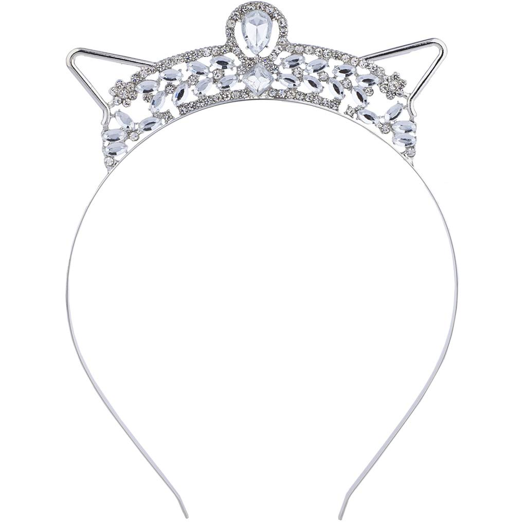 Lux Accessories Halloween Silver Tone Bling Rhinestone Bride Cat Ear Headband