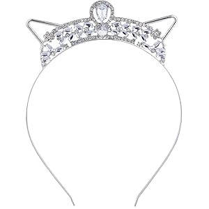 Lux Accessories Halloween Silver Tone Bling Rhinestone Bride Cat Ear Headband
